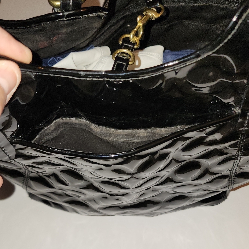 Coach Peyton Op Art Black Patent Leather Tote - Picture 6 of 16